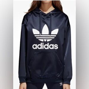 Adidas Originals Trefoil Women's Satin Pullover Hoodie Legend Ink-White - Size S